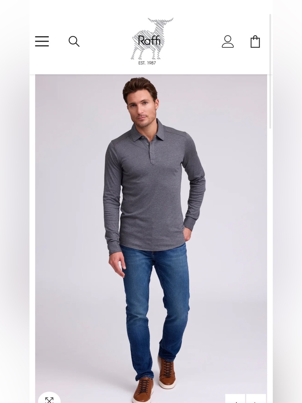 Raffi Men's Long-Sleeve Polo in Charcoal Gray